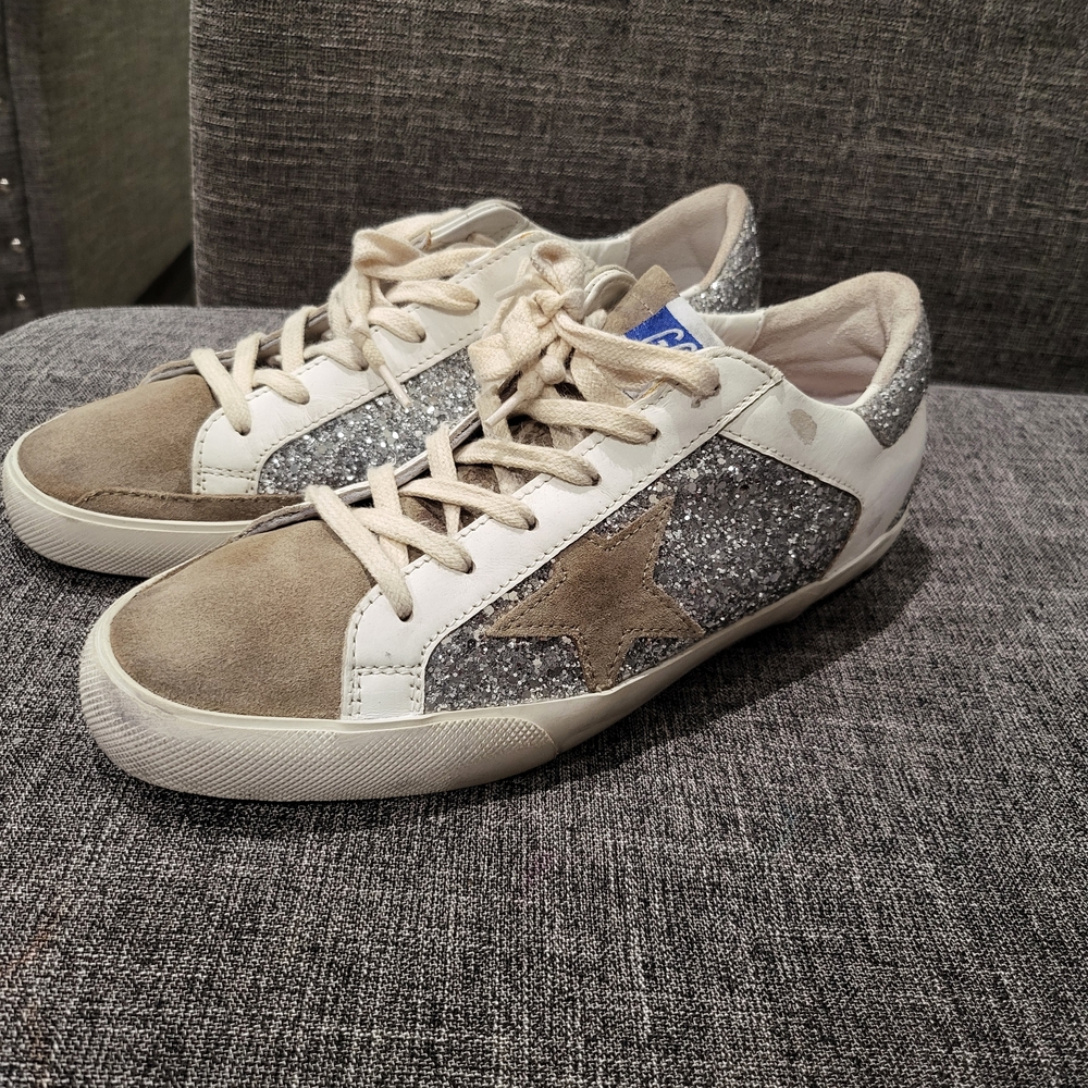 Women's Glitter Golden Goose Star Low-Top Sneakers - White & Silver 40
